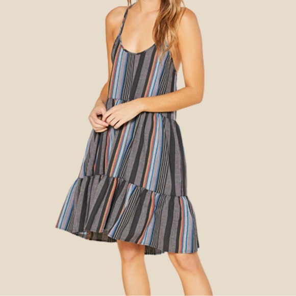 Outerknown Dresses & Skirts - Outerknown Cielo Black Gray Blue Stripe Organic Cotton Babydoll Dress L